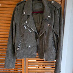 Anthropologie SUEDE OLIVE GREEN MOTO JACKET